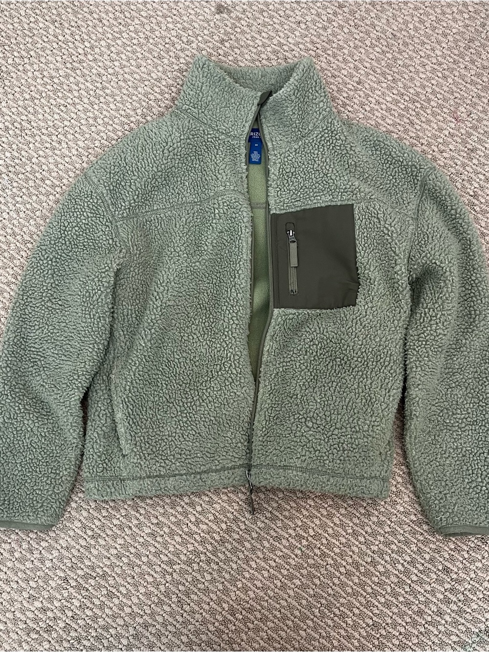 Arizona Jean Company Sage Green Sherpa Jacket with Dark Green Trim